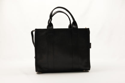 PLLCD Black PU Leather Tote Bag - Large Capacity 15.5x25.5x33.5cm Adjustable Strap (88-114.5cm) Stylish Work Travel Handbag