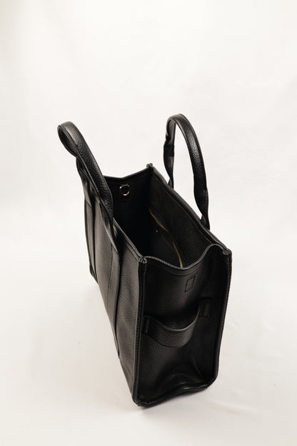 PLLCD Black PU Leather Tote Bag - Large Capacity 15.5x25.5x33.5cm Adjustable Strap (88-114.5cm) Stylish Work Travel Handbag