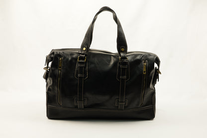 PLLCD Vintage Black Weekender Bag - 47x17.5x27.5cm with Adjustable Strap (74–134cm)