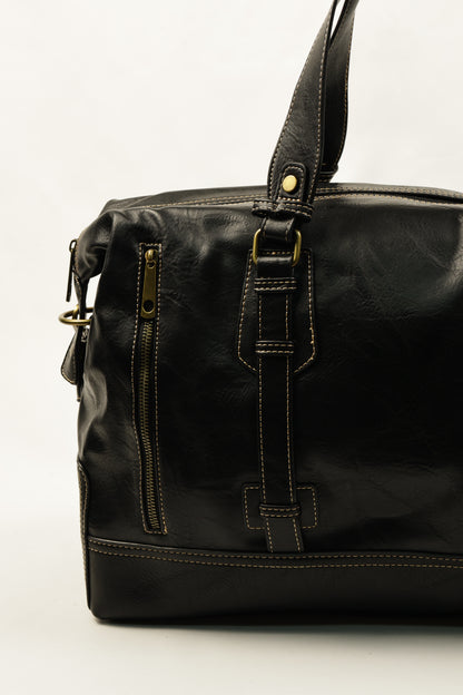 PLLCD Vintage Black Weekender Bag - 47x17.5x27.5cm with Adjustable Strap (74–134cm)