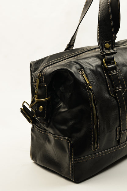 PLLCD Vintage Black Weekender Bag - 47x17.5x27.5cm with Adjustable Strap (74–134cm)