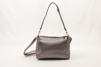 PLLCD Metallic Gray Shoulder & Crossbody Bag - 11x28x17.5cm with Adjustable Long Strap (73–135cm)
