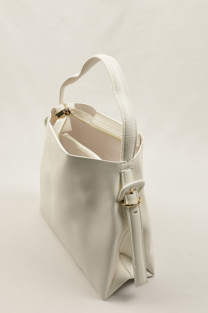 PLLCD Minimalist White Bucket Bag - 12x27.5x23.5cm with Adjustable Long Strap (107.5–120.5cm)